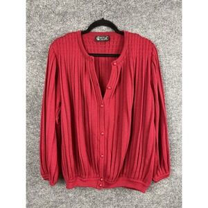 Castle of Ireland Button Sweater Heavy Pleated Cardigan Red Large